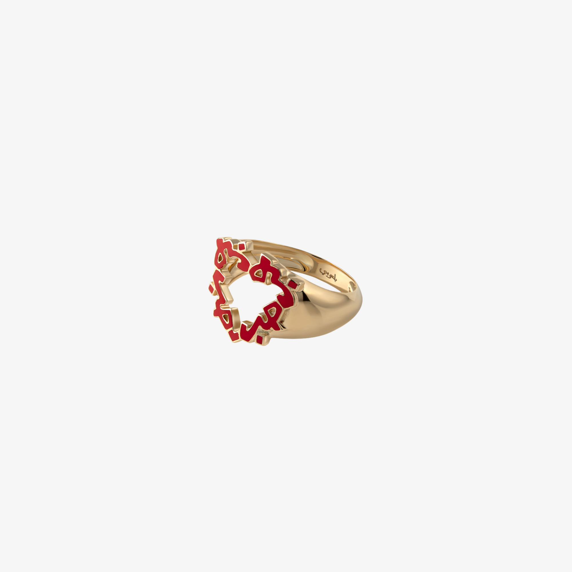 HOBB — Gold Heart Shaped Enamel Signet Ring