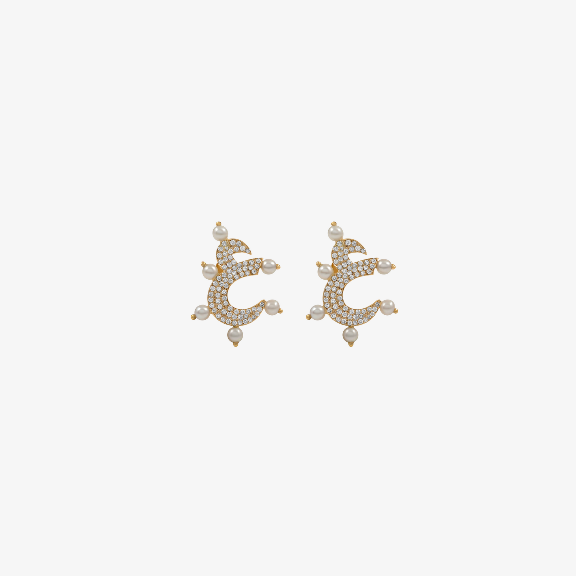 OULA- 18K Gold, Pearl & Diamond Letter Earrings