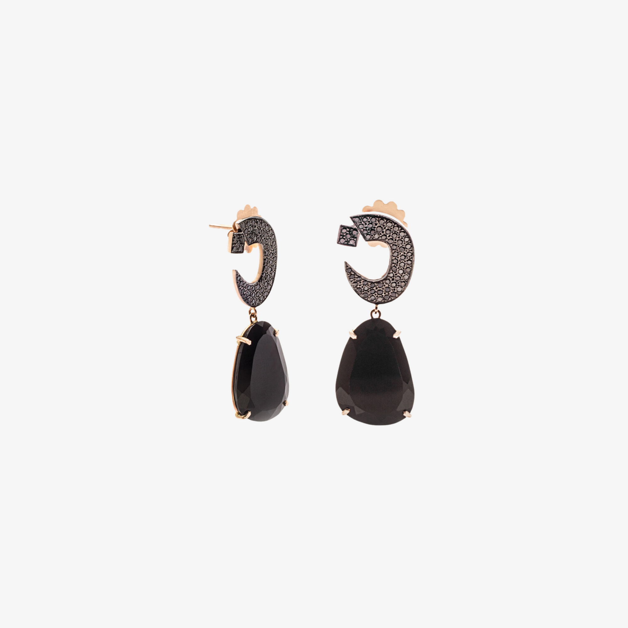 OULA - 18K Diamond & Onyx Stone Letter Earrings
