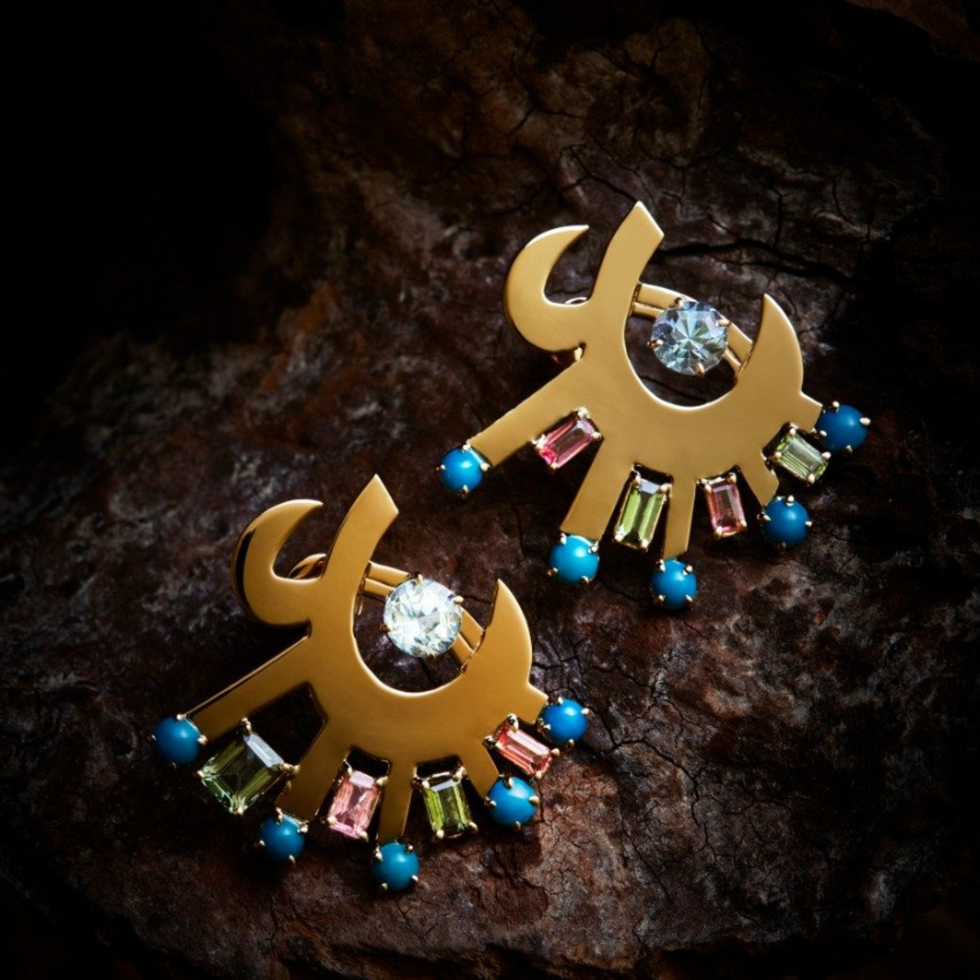 SAWA - 18K Gold & Multi Stone Letter Earrings