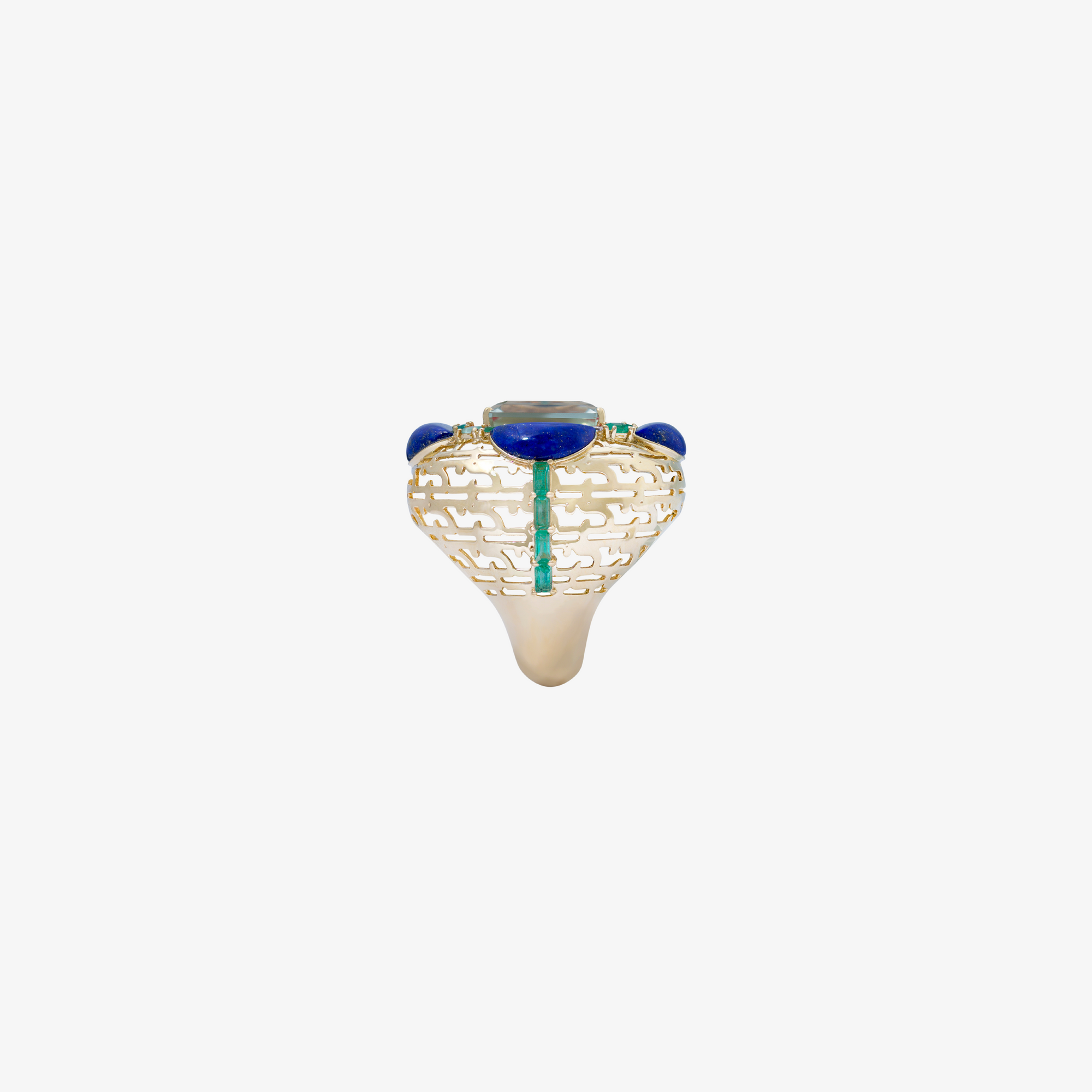 HAWA - 18K Gold, Lapis Lazuli, Aquamarine & Emerald Ring