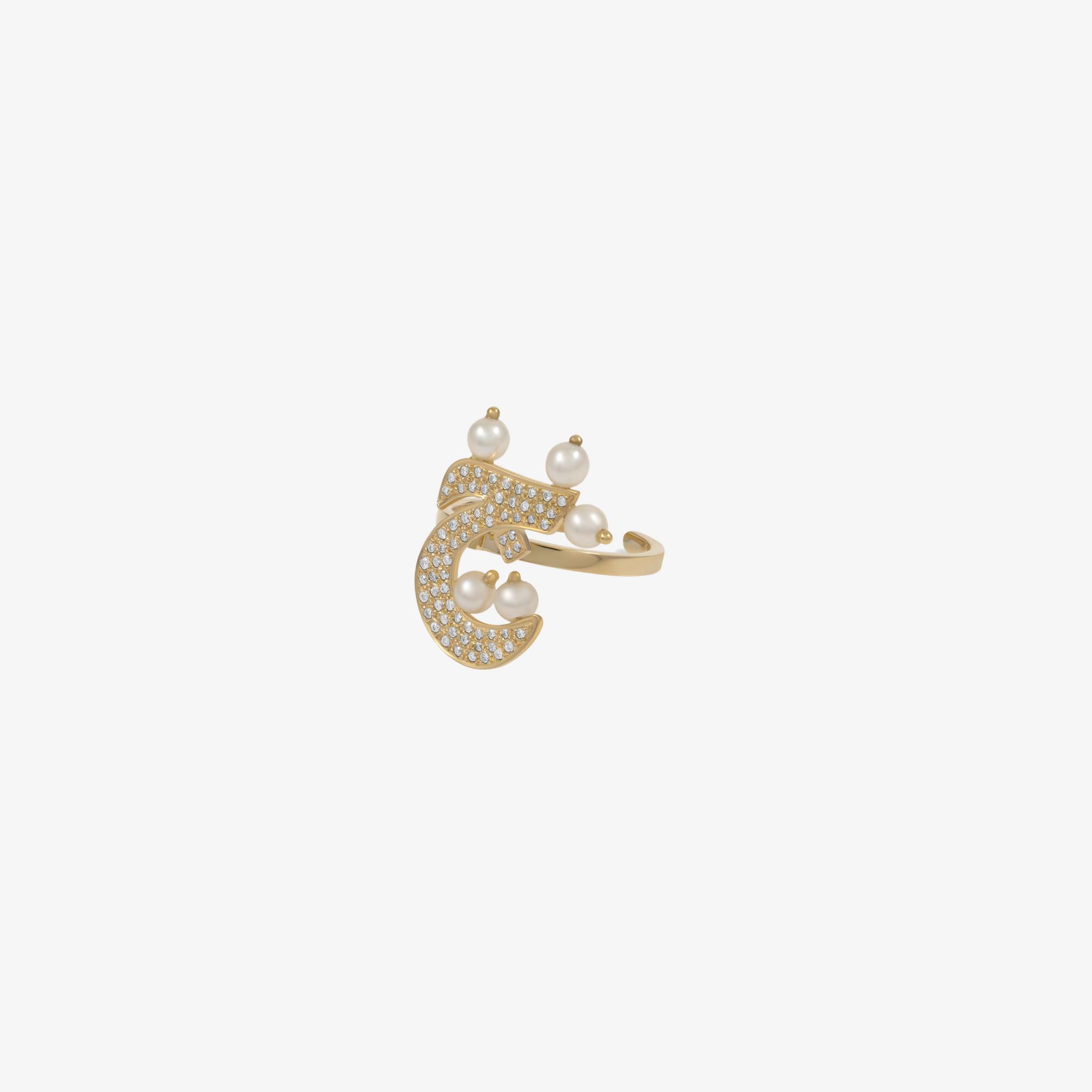 OULA- 18K Gold, Pearl & Diamond Letter Ring