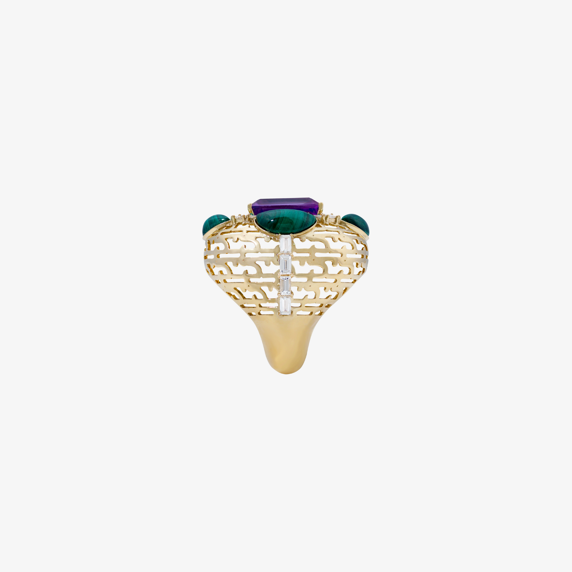 HAWA - Malachite & Amethyst Baguette Diamond Ring