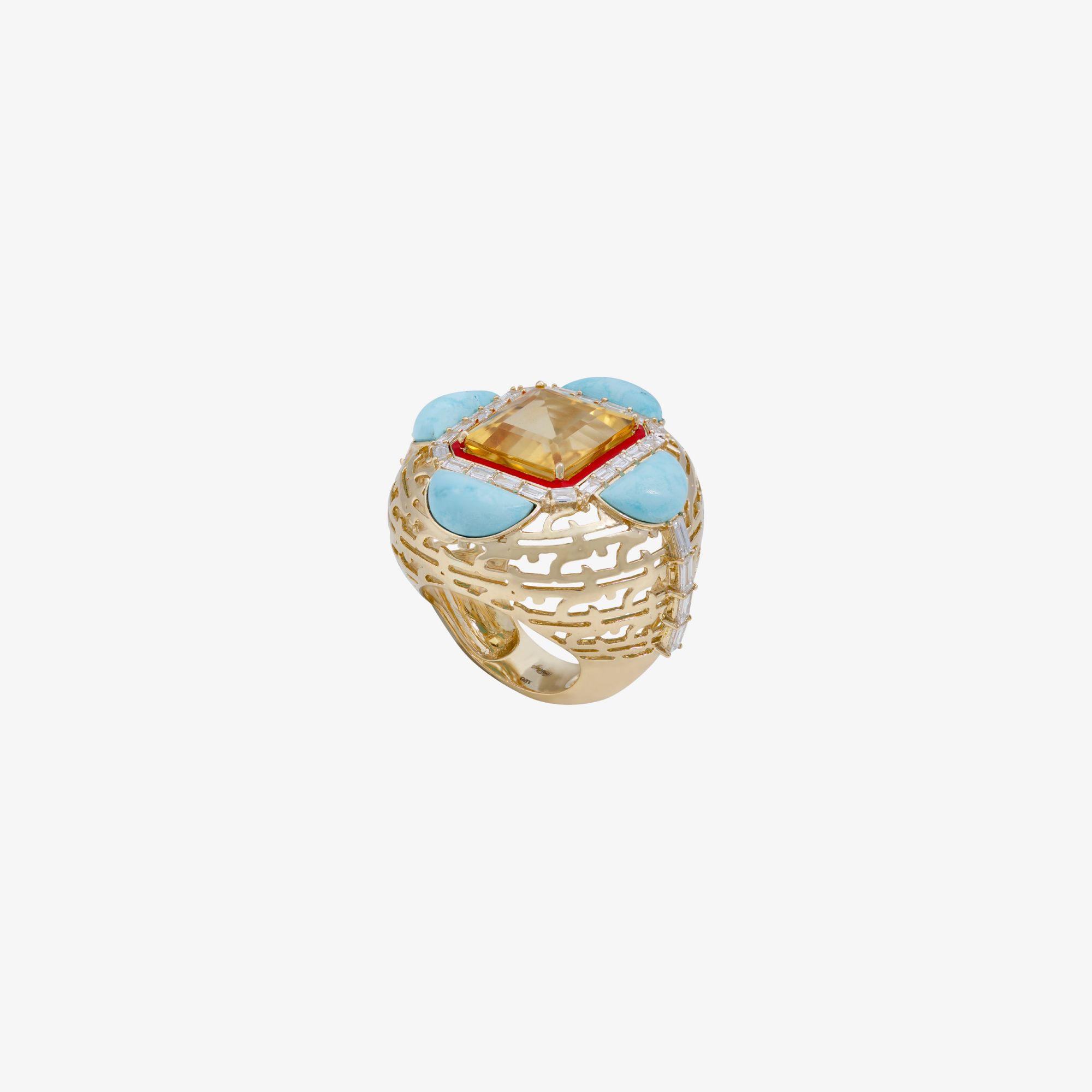 HAWA - Gold, Citrine & Turquoise Baguette Diamond Ring
