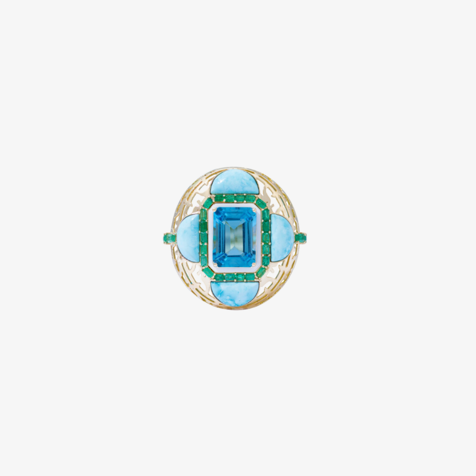 HAWA - Gold, Turquoise, Aquamarine & Emerald Ring