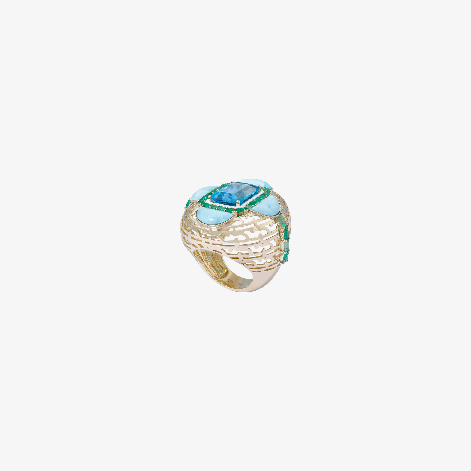 HAWA - Gold, Turquoise, Aquamarine & Emerald Ring