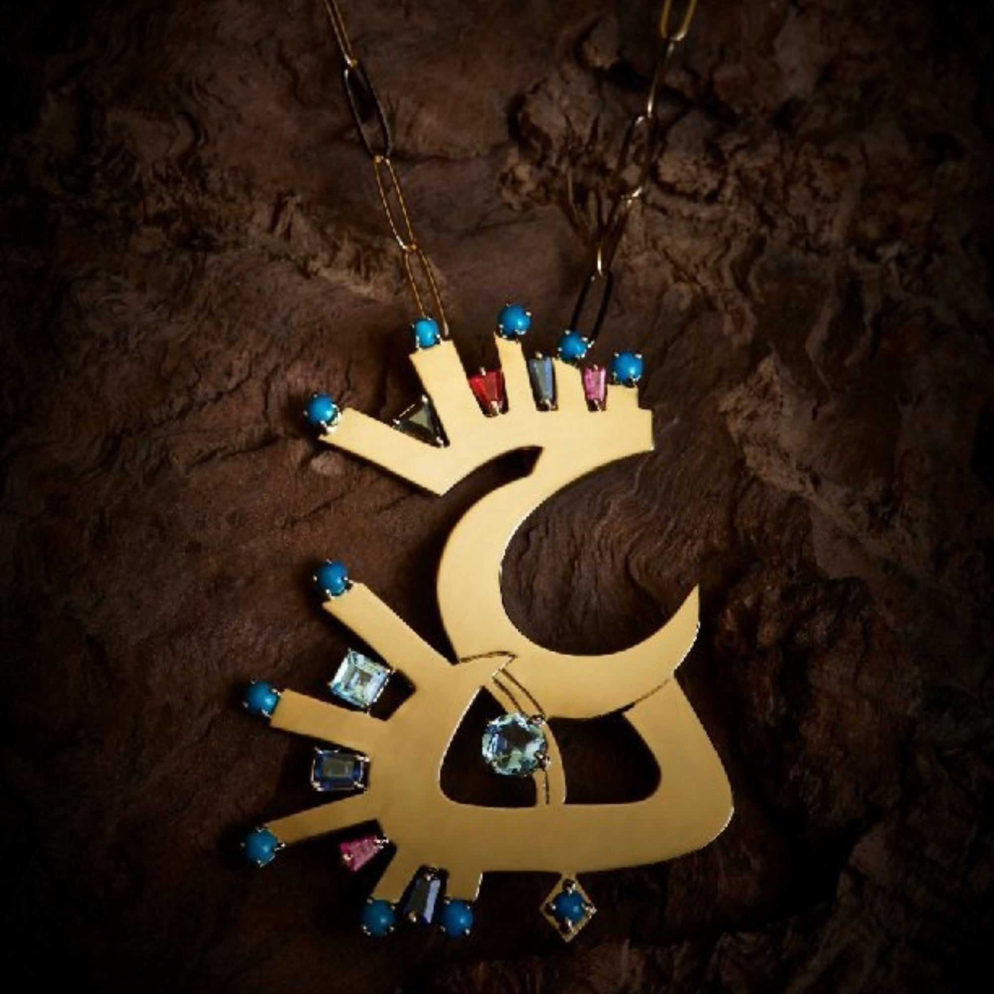 SAWA - Gold Multi Stone "Love" Pendant