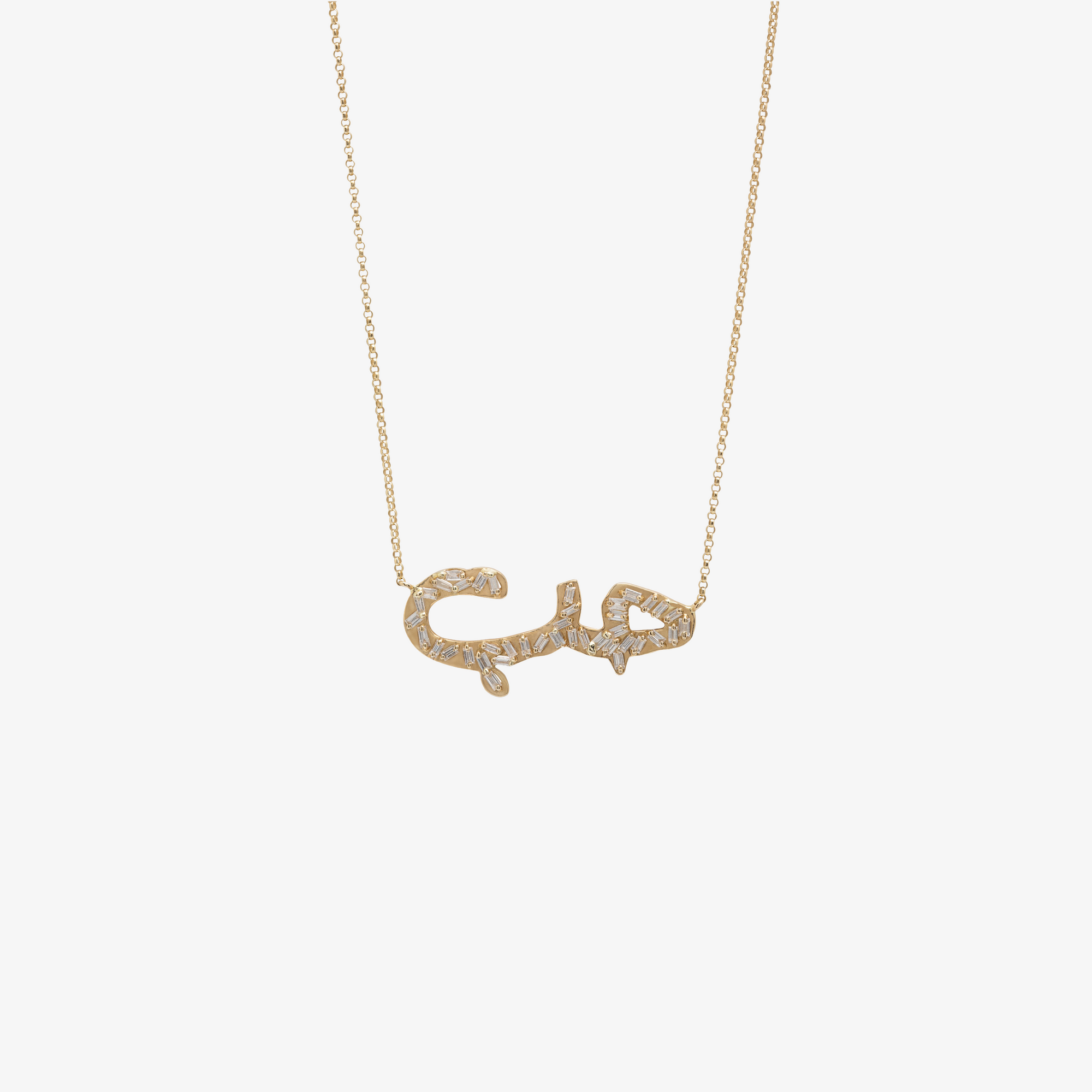 HOBB — Gold & Baguette Diamond “Love” Necklace