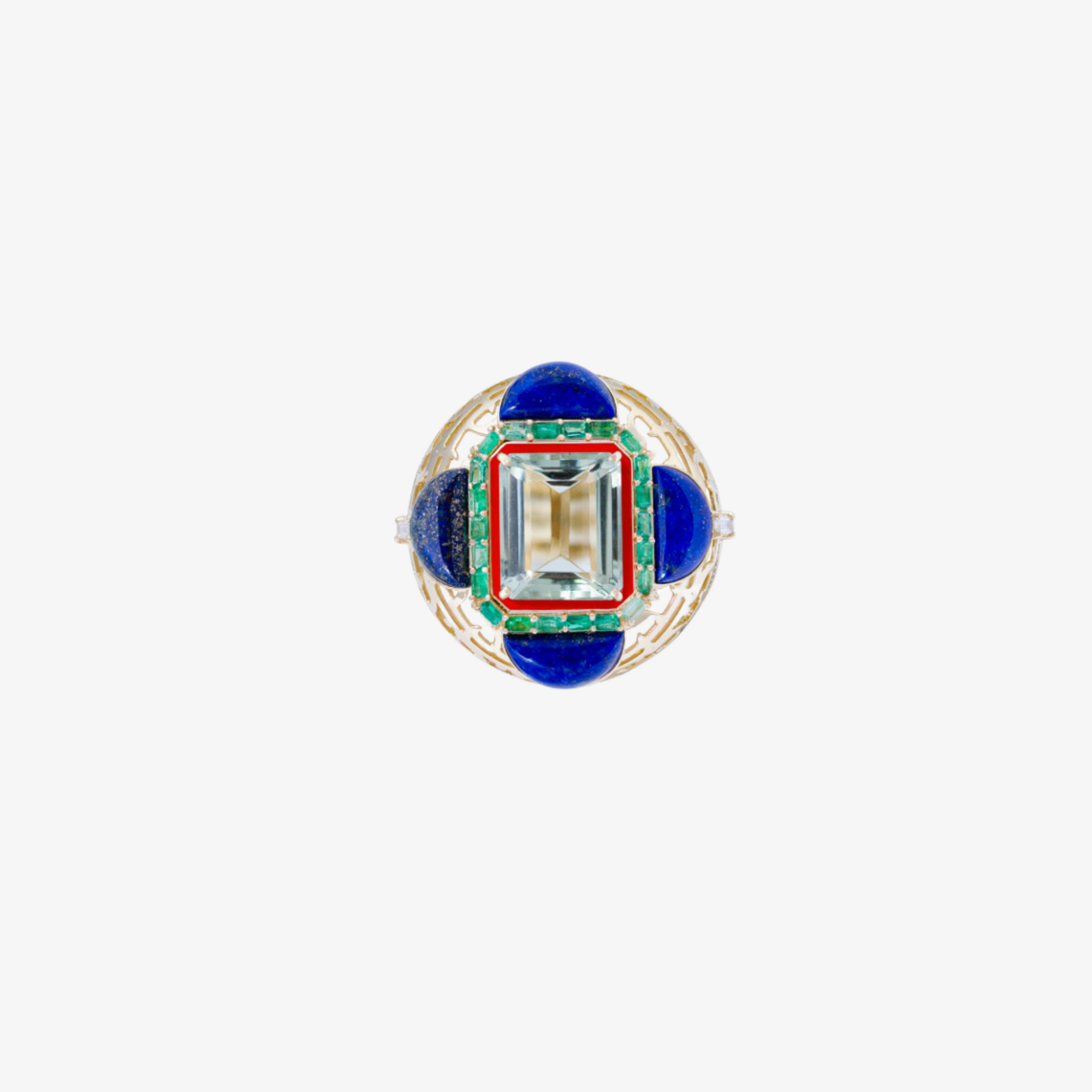 HAWA - Gold, Lapis Lazuli, Aquamarine & Emerald Ring