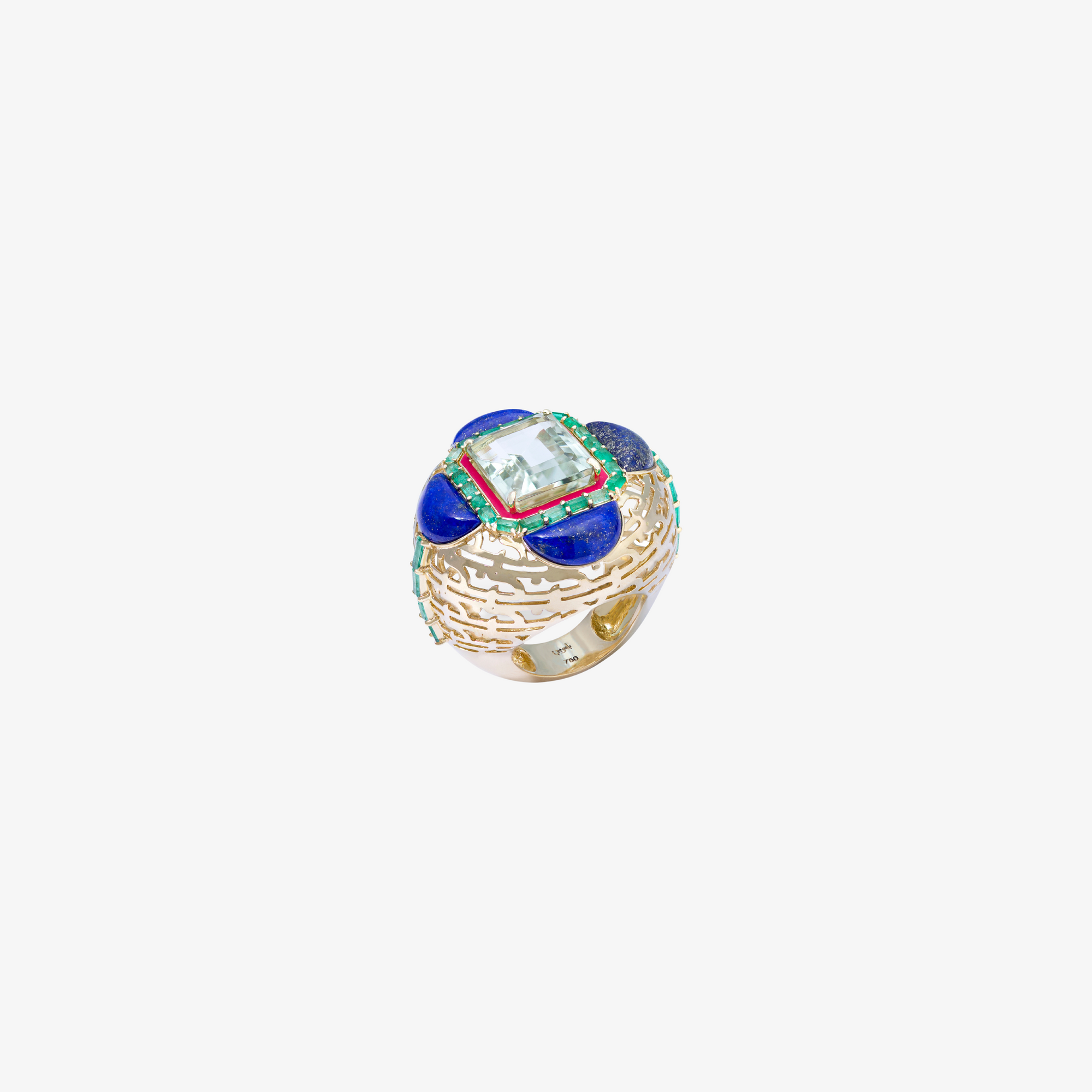 HAWA - Gold, Lapis Lazuli, Aquamarine & Emerald Ring