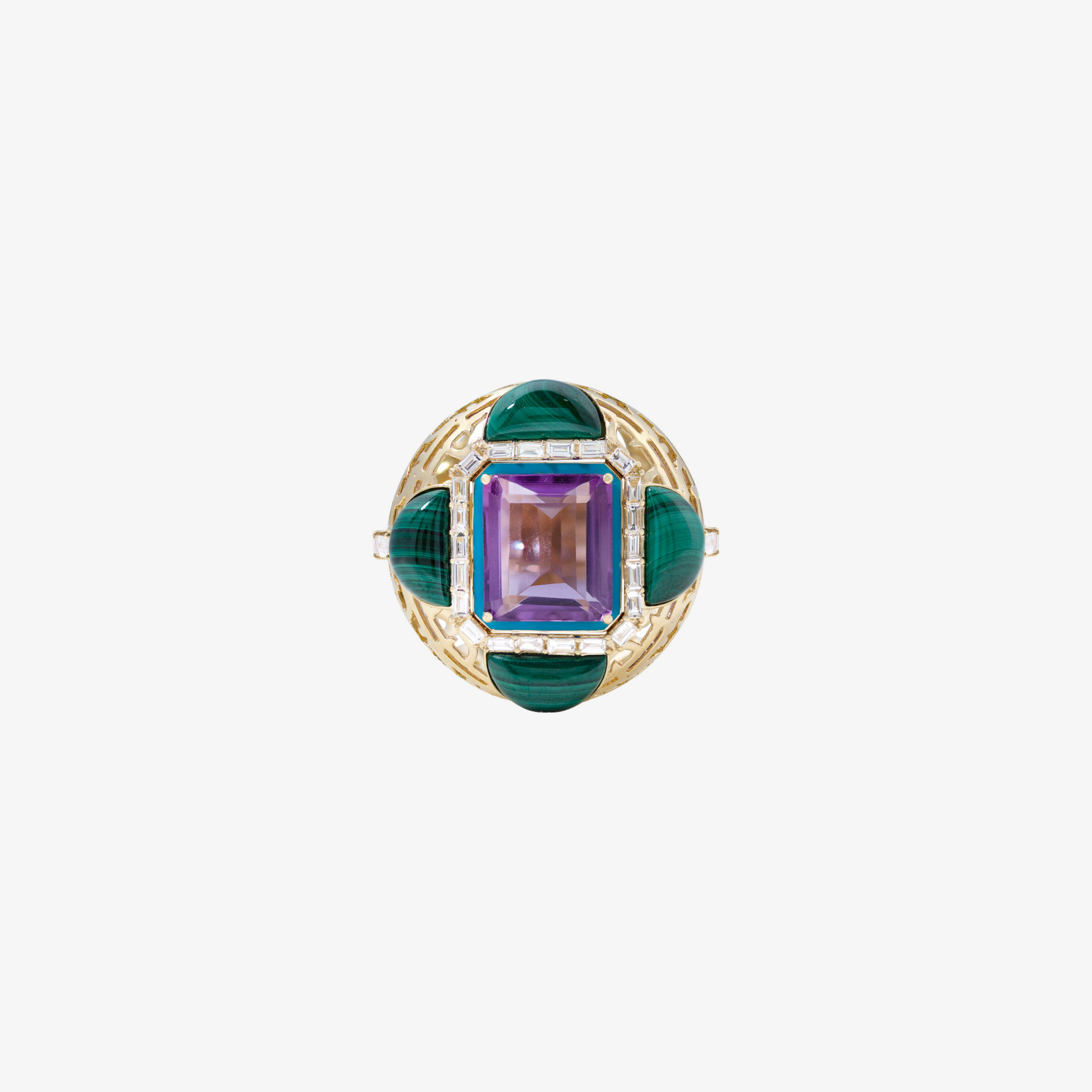 HAWA - Malachite & Amethyst Baguette Diamond Ring