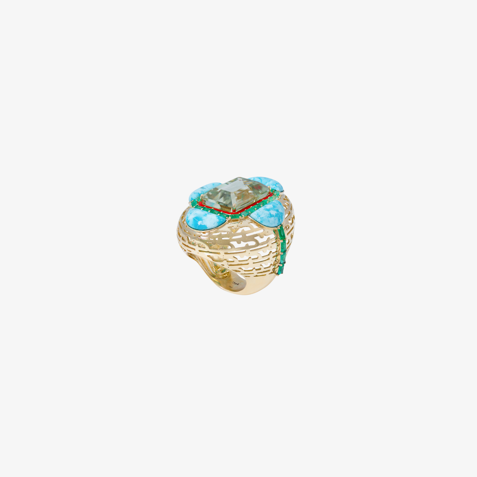 HAWA - 18K Gold, Turquoise, Amethyst & Emerald Ring (Oval Shape)